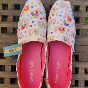 Toms Alpargata White Rainbow Snails Print Shoes Size 10